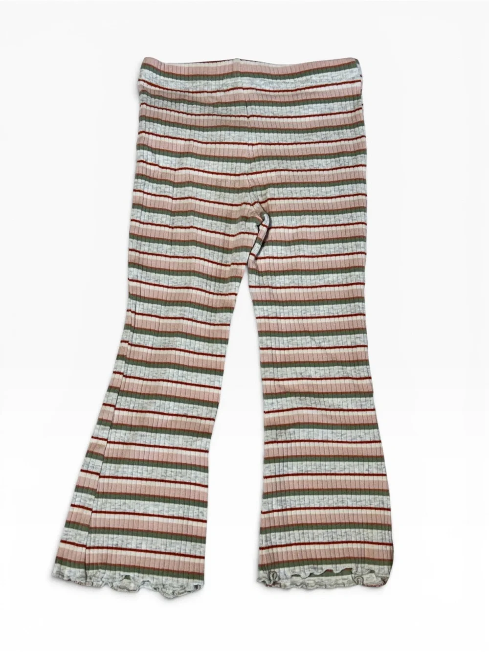 Girls' Ribbed Flare Pants - Floral & Striped Set in Cream and Rust